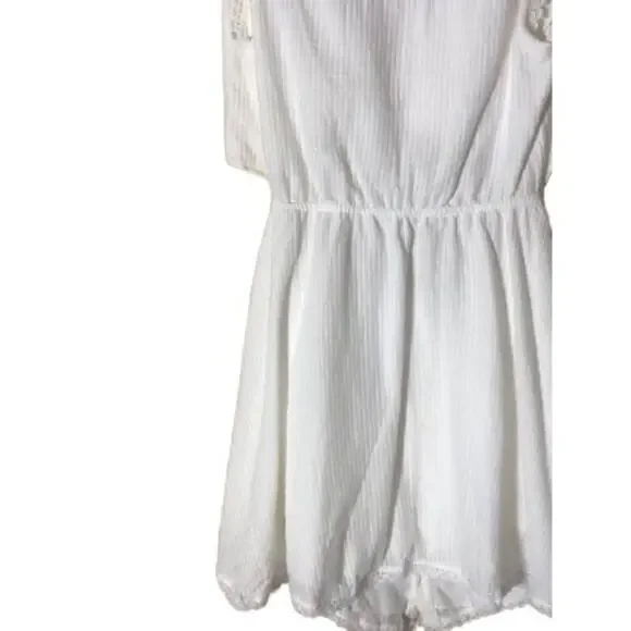 159. Peixoto Boho Sofi Dress Coconut Stripe Cutout Mini Dress SZ M White Lace - Picture 6 of 10